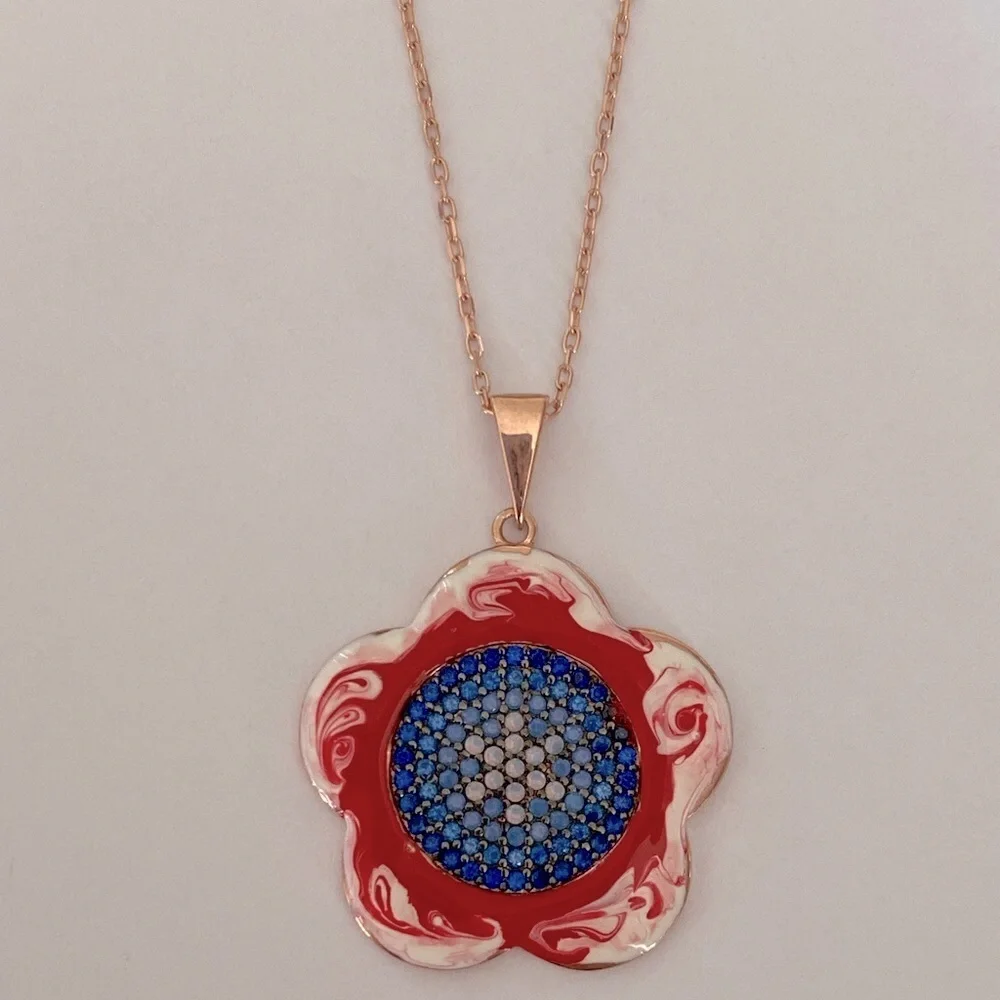 🧿925 Silver evil eye cz stones handmade enamel necklace